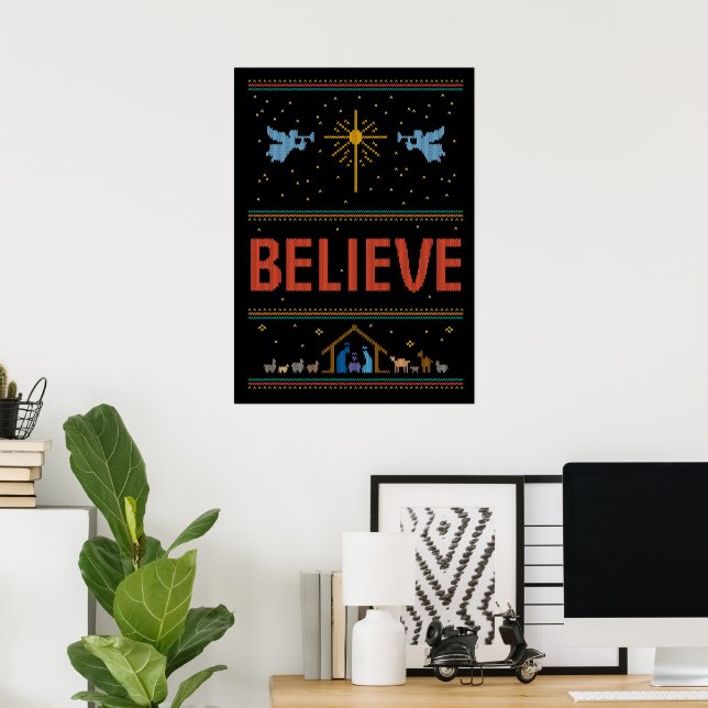Poster ACREDITE O FELIZ Velho Vadio de Natal Jesus Cristo (Escritório em casa)