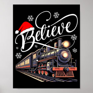 Poster Acredite Trens de Natal Xmas Papai Noel Família Pi