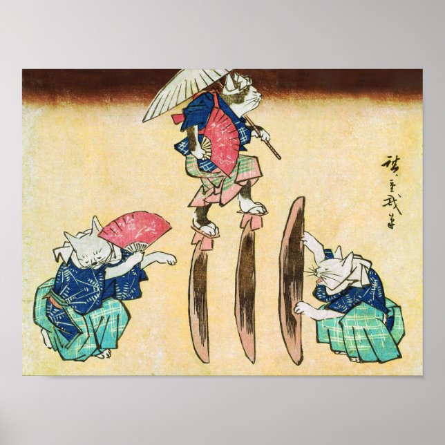 Poster Acrobat Cat, Hiroshige, Ukiyo-e (Frente)