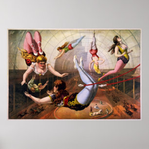 Póster Acrobatas fêmeas do trapézio no circo