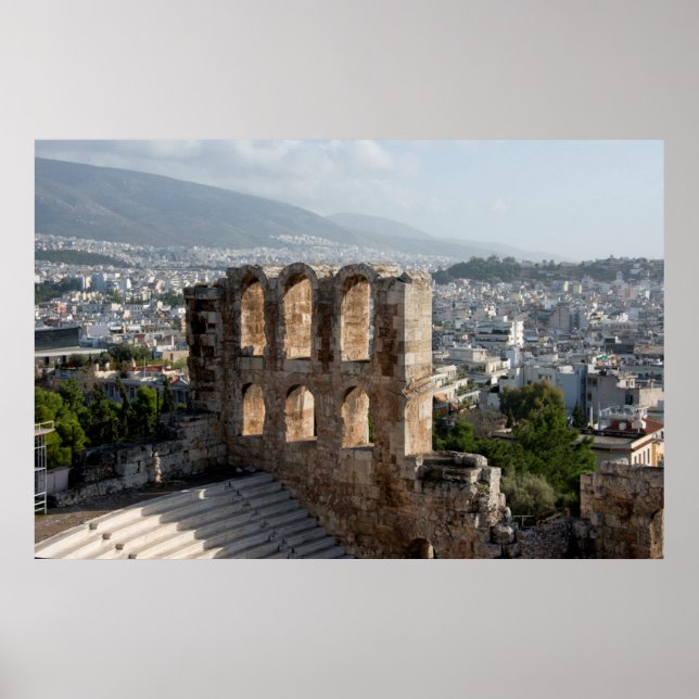Póster Acrópole Ruínas antigas com vista para Atenas (Frente)