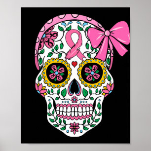 Poster Açúcar Crânio Fita Rosa Fita Calavera Cancer da Ma