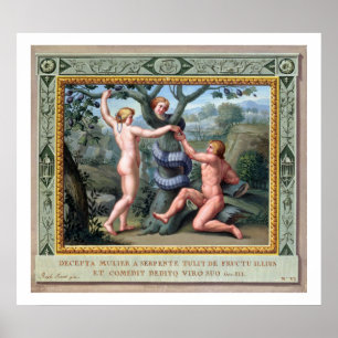 Póster Adam e véspera com a serpente, ilustração de t