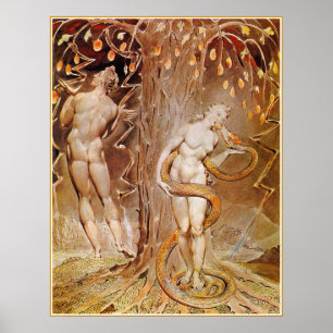 Póster Adam, Eve e Serpente no Jardim do Éden por Blake