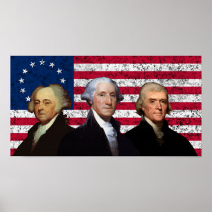 Poster Adams, Washington, e bandeira de Jefferson - de