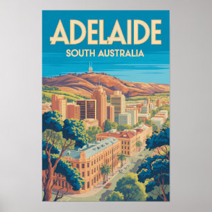 Poster Adelaide Austrália Ilustração Viagem Arte Vintage