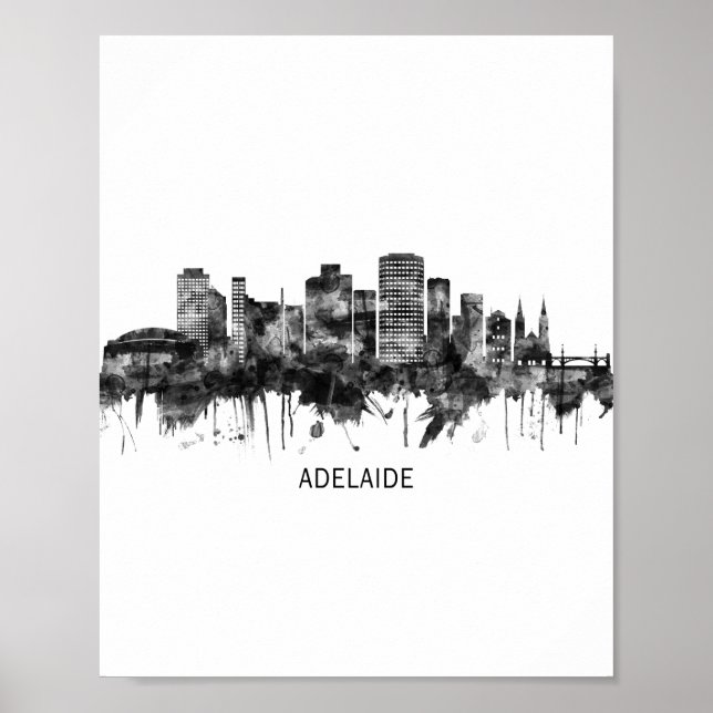 Poster Adelaide Austrália Skyline BW (Frente)