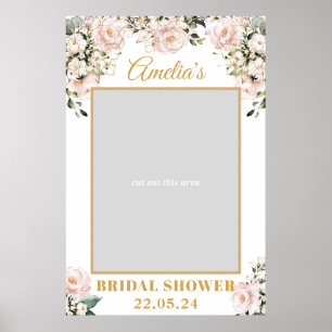 Poster Adereço de foto de casamento boho rosa floral dour