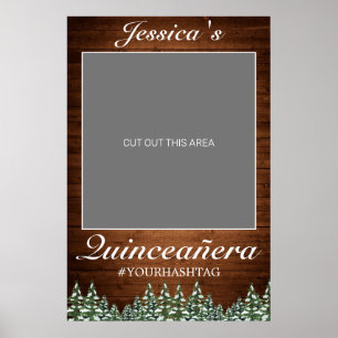 Poster Adereço de Foto de Quinceañera de Madeira e Flores