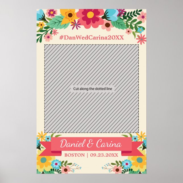 Poster Adereços para moldura de fotos de casamento florai (Frente)