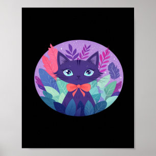 Poster Adesivo de Arte Digital Kawaii de Gato Violeta Rox