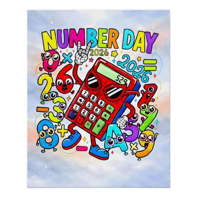 Póster Adesivo de Matemática Divertido do Dia do Número 2 (Frente)