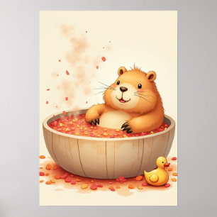 Poster Adesivo de Relaxamento de Capivara em Banheira de 
