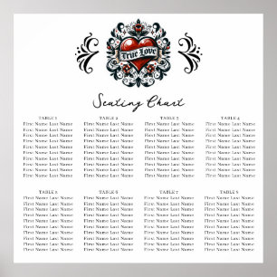 Poster Adesivo de Tatuagem de Coração de Amor Verdadeiro