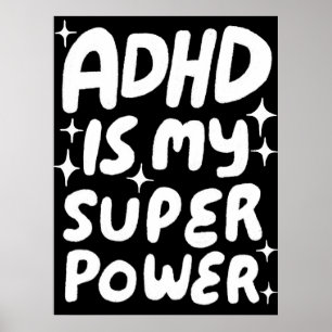 Poster ADHD é a minha super poderosa Carta de Bolhas B&W