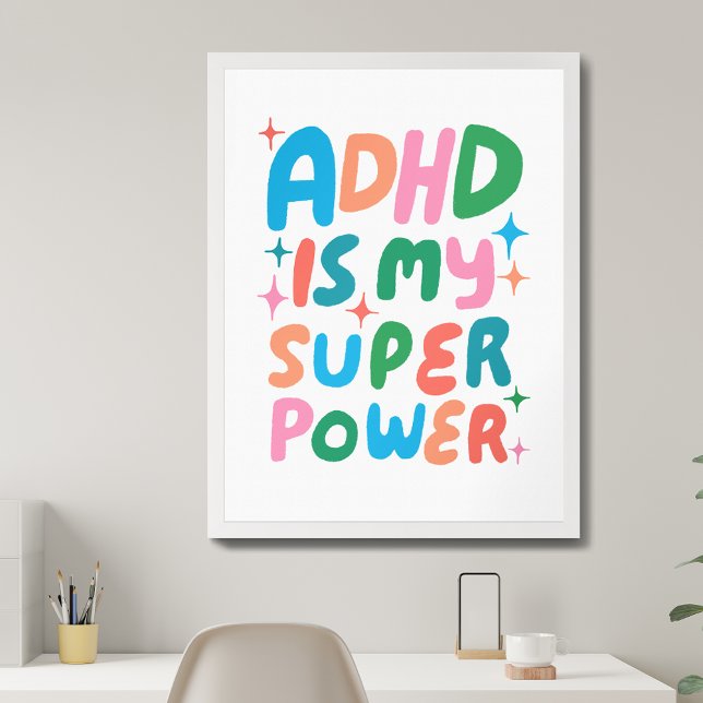 Poster ADHD é a minha super poderosa Carta de Bolhas Colo (ADHD is my Superpower Colorful Fun Bubble Letters Poster
)