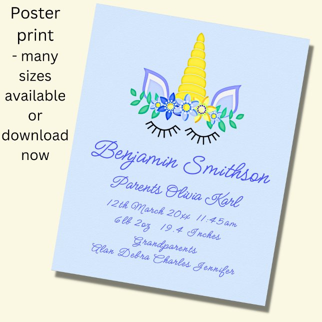 Poster Adicionar Detalhes do Nascimento do Nome, Unicorn  (Criador carregado)