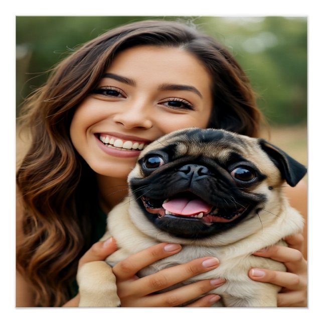 Póster Adicionar Foto de Pug Personalizar Customizar (Frente)