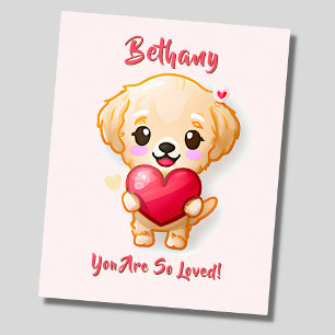 Poster Adicionar Nome Ouro de Texto Retriever Puppy Heart