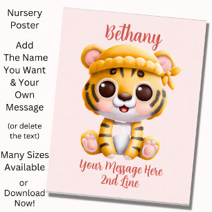 Poster Adicionar texto de nome, bebê tigre com chapéu em 