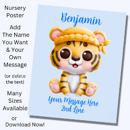 Poster Adicionar texto do nome, bebê tigre com chapéu em 