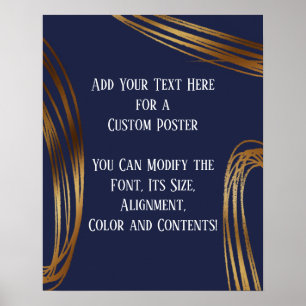 Poster Adicione o seu texto Dourado Ovais com código azul