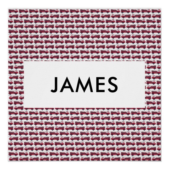 Póster Adicione seu nome Red Fire caminhão Personalizado (Frente)