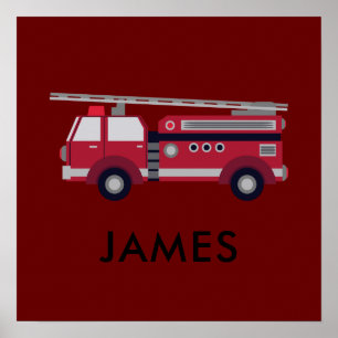 Poster Adicione seu nome Red Fire caminhão Personalizado