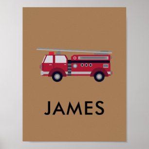 Poster Adicione seu nome Red Fire caminhão Personalizado