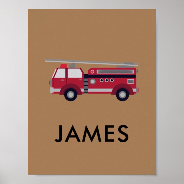 Poster Adicione seu nome Red Fire caminhão Personalizado  (Frente)