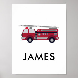 Poster Adicione seu nome Red Fire caminhão Personalizado