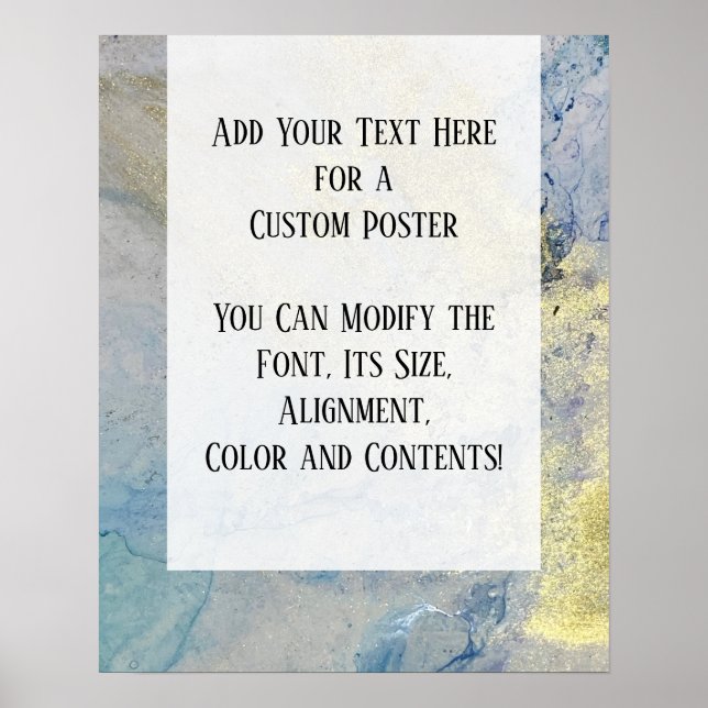 Poster Adicione seu próprio texto, tinta de álcool azul e (Frente)