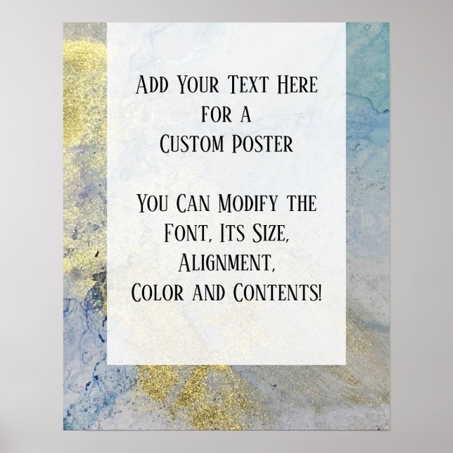 Poster Adicione seu próprio texto, tinta de álcool azul e (Frente)