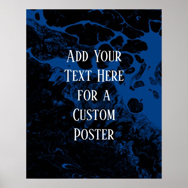 Poster Adicione seu texto personalizado preto e azul real (Frente)