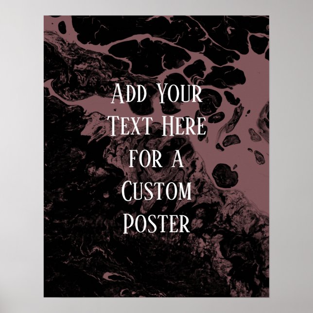 Poster Adicione Seu Texto Personalizado Preto Mármore Ros (Frente)