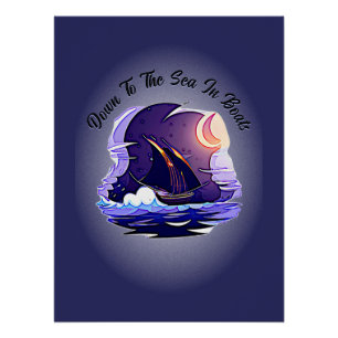 Póster Adicione Seu Texto, Vela, Nuvens Azul-Lua