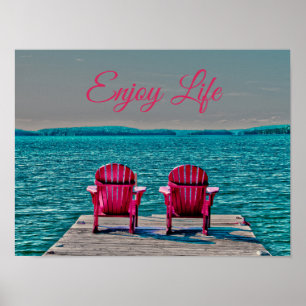 Poster Adirondack Beach Chairs Rustic Teal Curtem A Vida