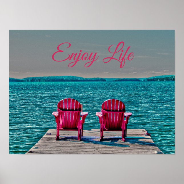 Poster Adirondack Beach Chairs Rustic Teal Curtem A Vida (Frente)