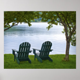 Póster Adirondack Chairs diante de um lago