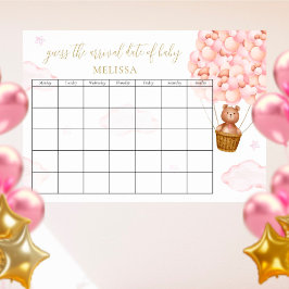 Poster Adivinha A Data De Vencimento Balões Rosa Do Urso 