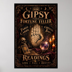 Poster Adivinha Cigana Vintage Prop Halloween.