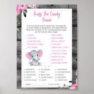 Poster Adivinha o Chá de fraldas do jogo de elefante rosa