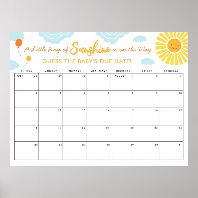 Poster Adivinha o Sinal de Vencimento do Bebê Data Pequen (Frente)