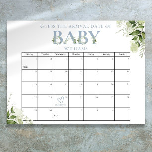 Poster Adivinhe a Data de Chegada Verde-azulado Baby Show
