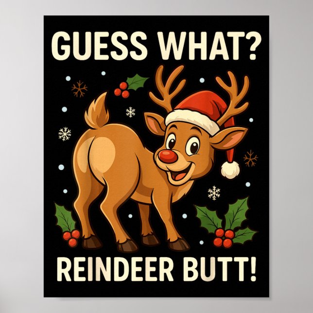 Poster Adivinhe O Que Renas Bunda Piada Natal Homens Rena (Frente)