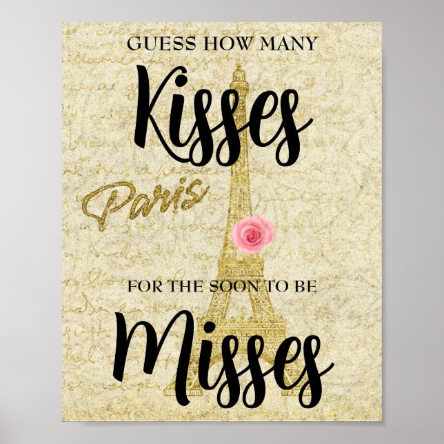 Poster Adivinhe quantos Kisses Paris Bridal Shower Game (Frente)