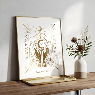 Poster Adivinho de Estrela e Lua Monograma e Ano de Nasci