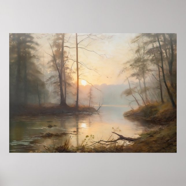 Poster Admirando o nascer do sol no rio (Frente)