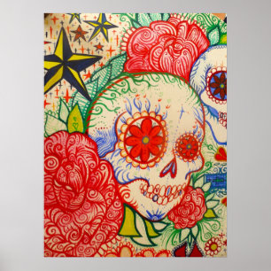 Poster adoce o dia da flor do crânio da arte inoperante