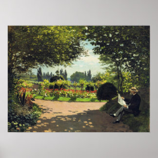 Póster Adolphe Monet Reading in the Garden - Claude Monet